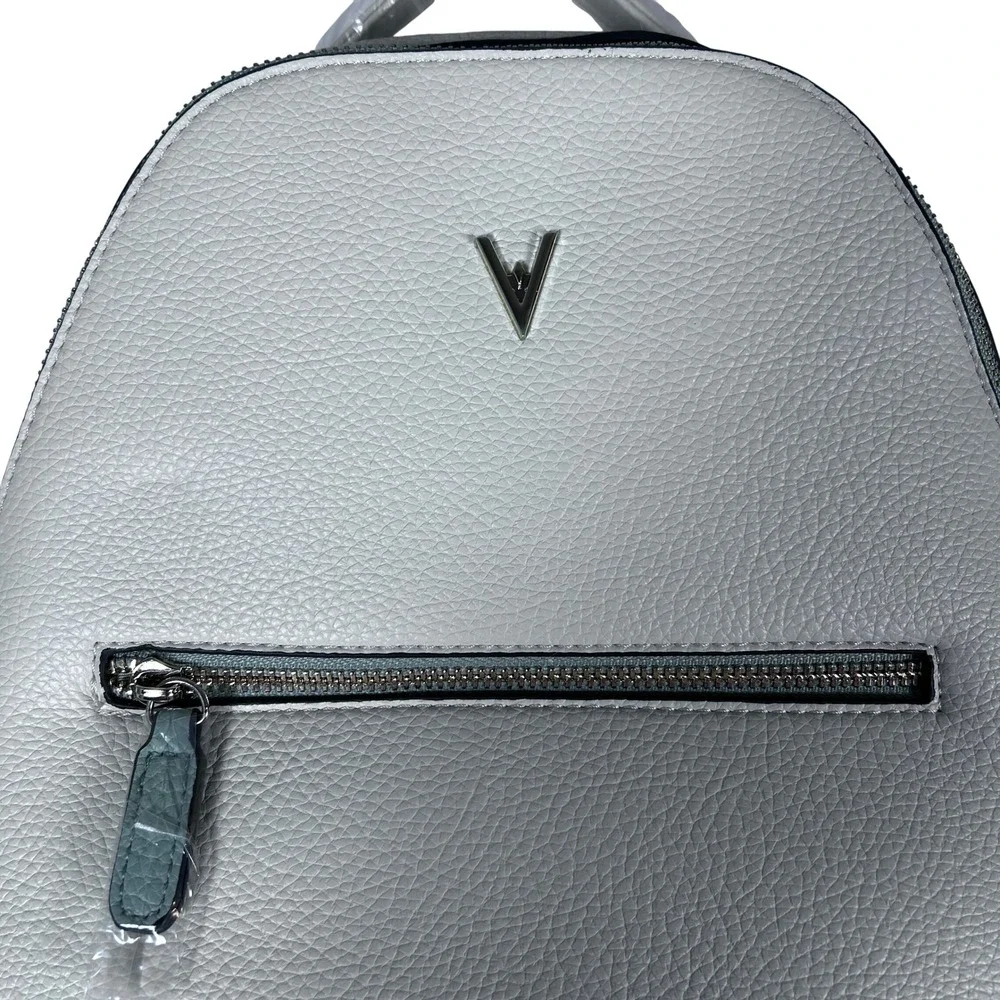 Vanessa Williams Womens White Pebble Leather Mini Backpack‎ V Logo Front Zip